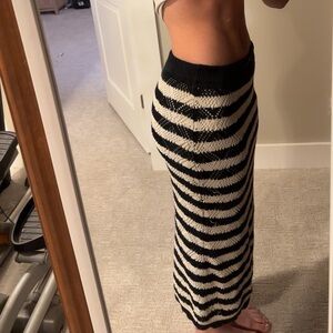 Black and White Striped Beach Knit Maxi Skirt